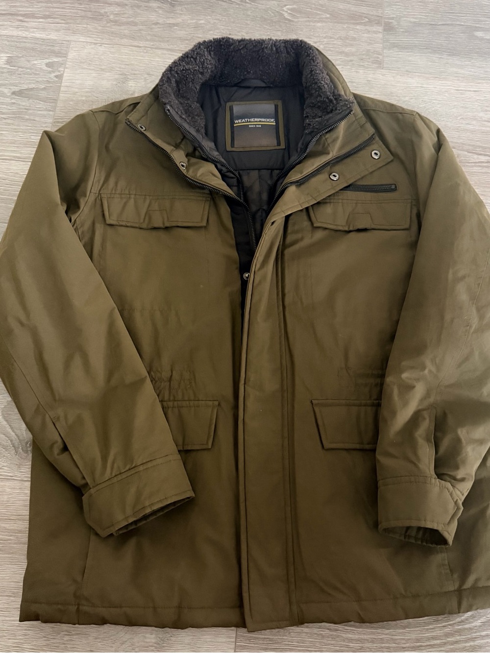 Weatherproof Olive Green Field Parka with Faux-Shearling Collar